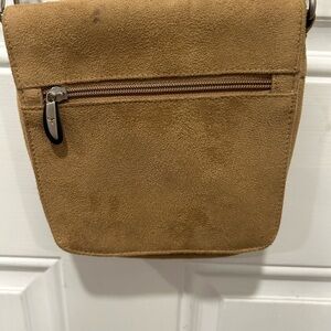 Travelon Crossbody Bag Tan Faux Suede Antitheft Travel Casual Everyday